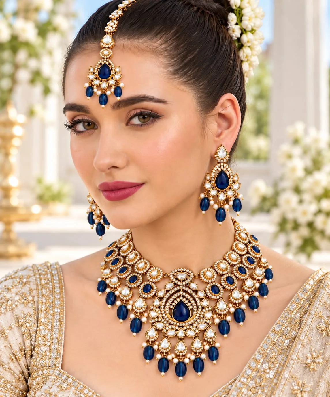 Royal Blue Kundan-Inspired Bridal Necklace Set alternate view