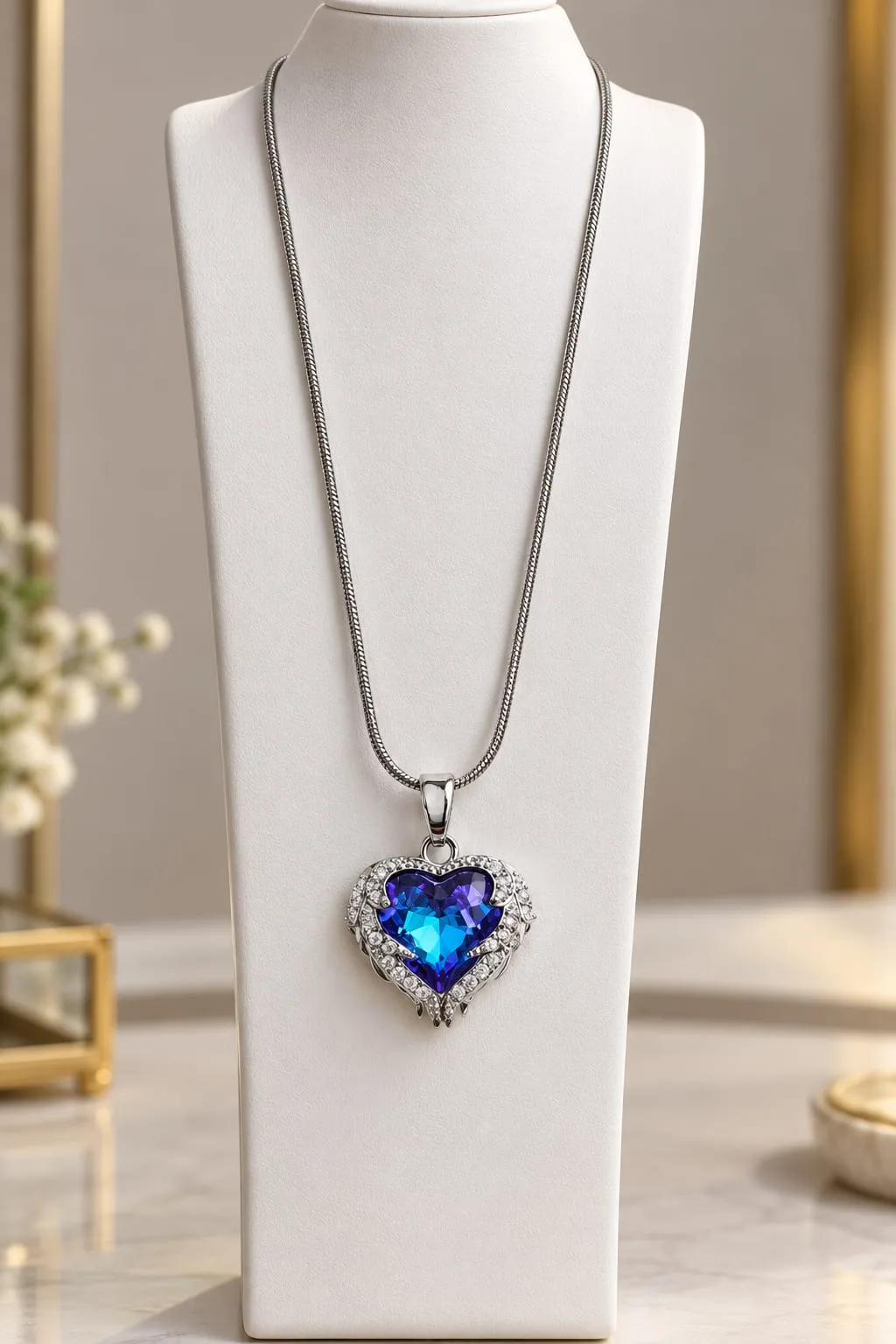 Blue Heart Nano-Set Gold Pendant Necklace alternate view