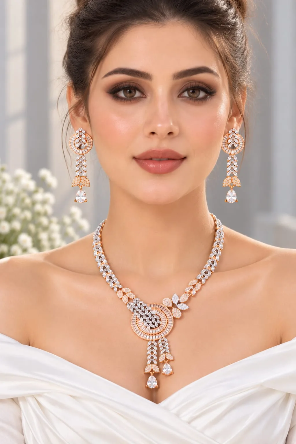 Rose Gold Luxe Cascade Necklace & Earring Set alternate view