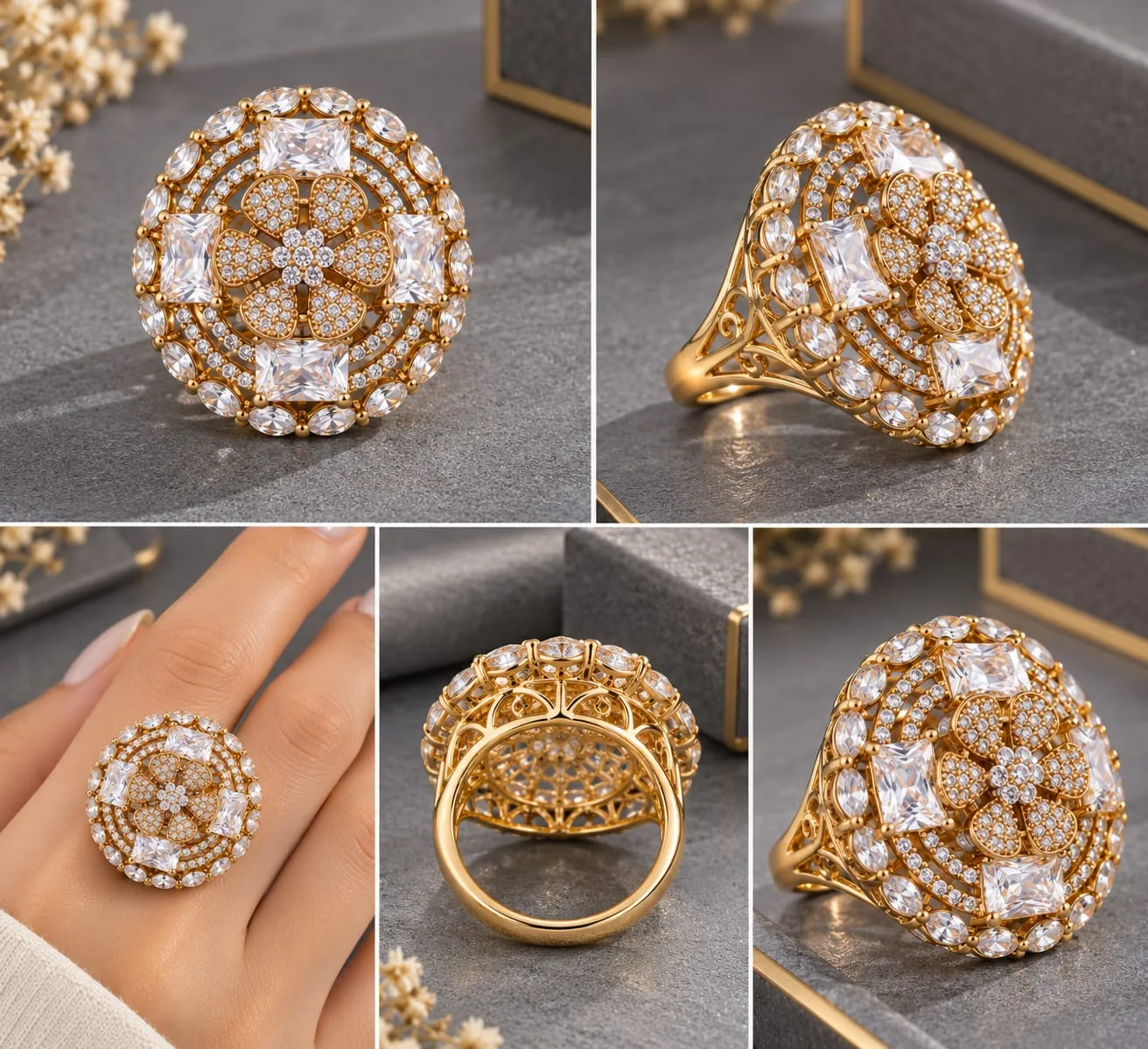 Floral Bloom Anti-Tarnish Statement Ring alternate view