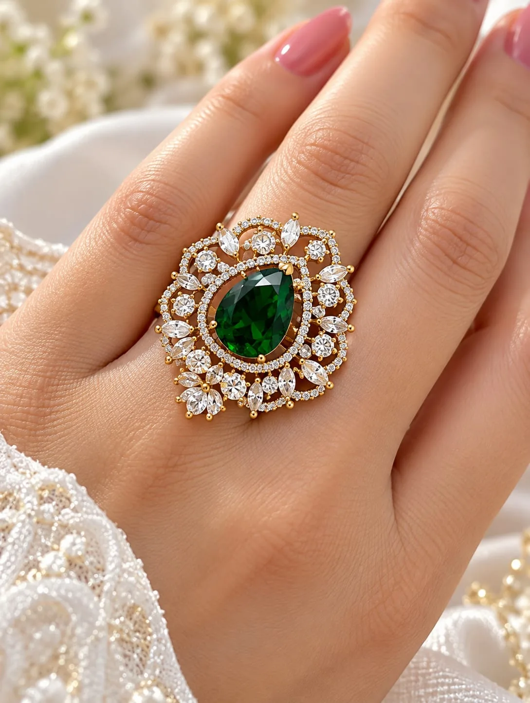 Emerald Royale Floral Statement Ring alternate view