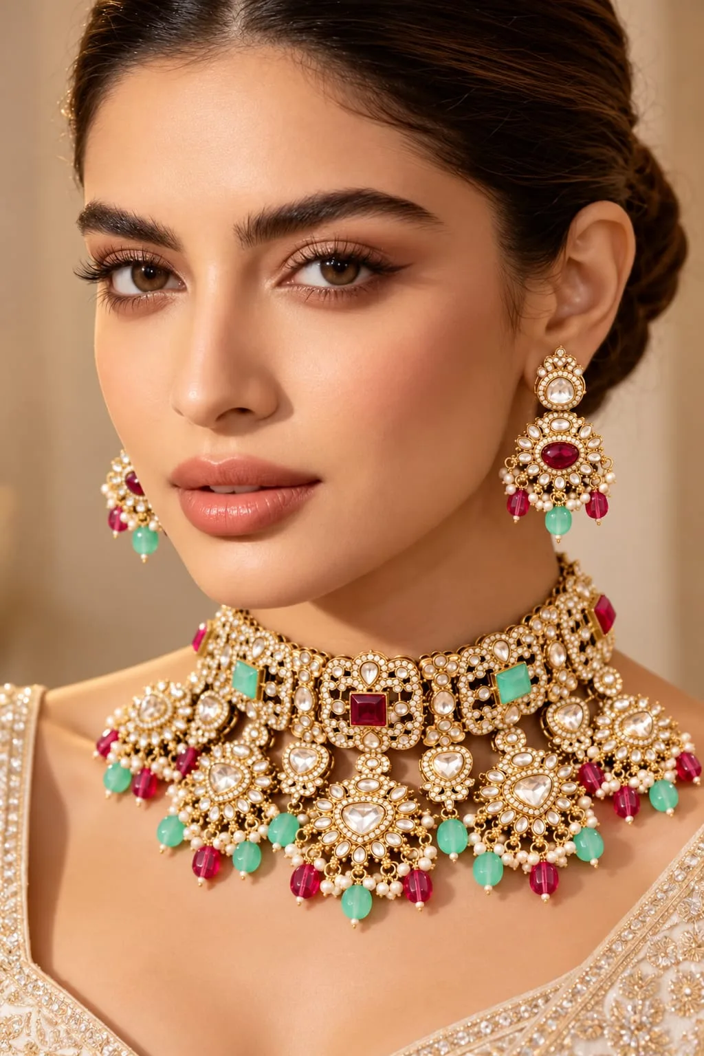 Luxury Kundan Multicolor Choker Set alternate view